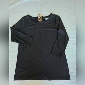 Black Long Sleeve Top with Leopard Accent